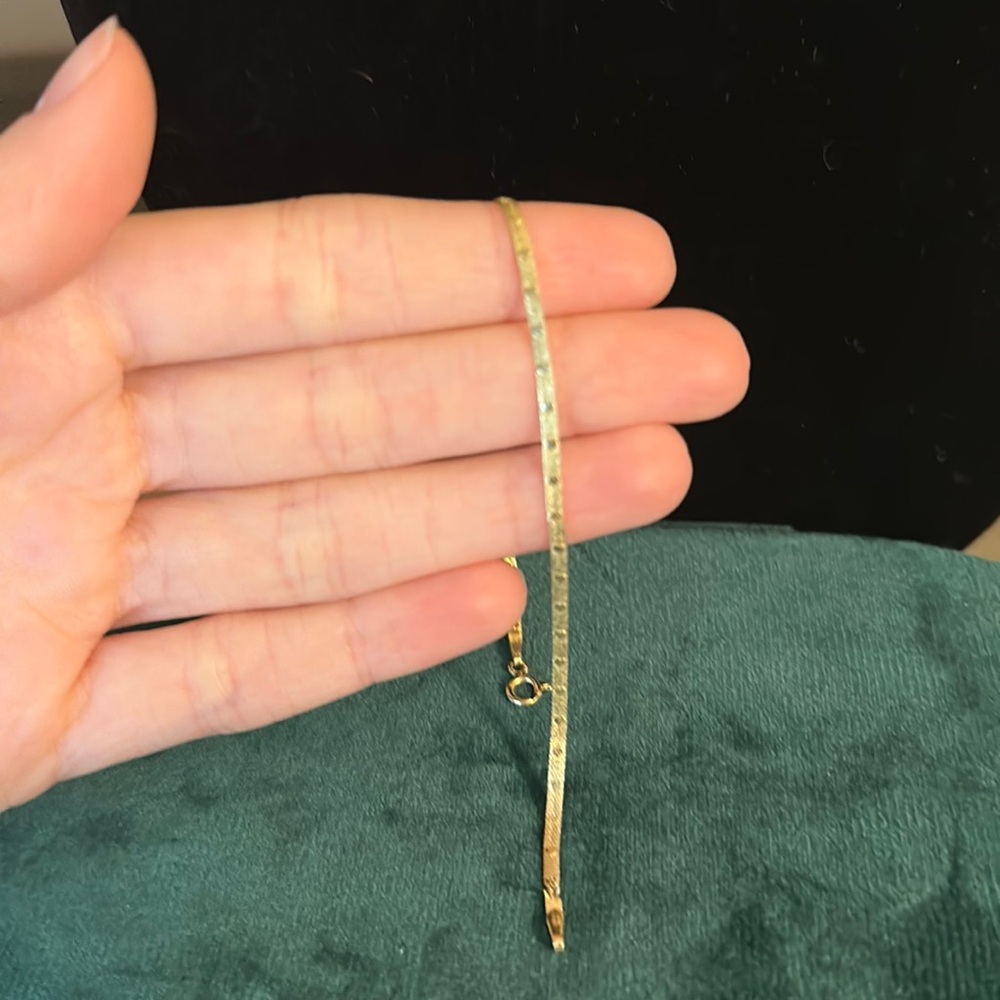 Herringbone bracelet solid 14k gold heart etched